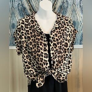 Alexander Jordan Short Sleeve Leopard Print Cap Sleeve Blouse, Size M